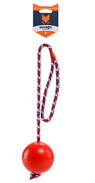 Игрушка для собак из каучука Твердый шар с веревкой, красный, 6.4 х 49 см