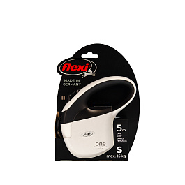 FLEXI Рулетка лента  One - the avangarde leash S, 5м до 15кг, бело-черная 