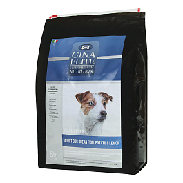 Gina Корм сухой беззерновой Elite Dog Dog Ocean Fish, Potato&Lemon 8 кг, с рыбой, картофелем и лимоном для взрослых собак средних пород 