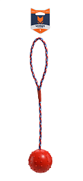 Игрушка для собак из каучука Шарик с веревкой, красный, 5.8 х 31 см