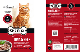 (блок из 24шт) GINA Пауч для кошек 85г говядина/тунец в соусе