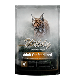 Wildy Корм для стерилизованных кошек с курицей  3 кг, сухой. Adult CAT Sterilized