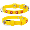 Ошейник "WAUDOG Glamour" кожаный с QR паспортом, с клеевыми стразами "Цветочек" Желтый, ширина 9мм, длина 19-25см