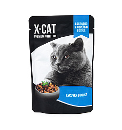 X-CAT пауч для кошек  в соусе сельдь и форель шоу-бокс 24шт х 85г 