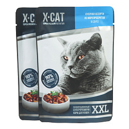 GINA Пауч X-CAT XXL 85г для кошек, ассорти из морепродуктов в соус (уп 12шт)