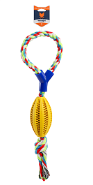 Игрушка для собак из каучука Мяч регби с веревкой, желтый, 11.5 х 6.3 х 49 см