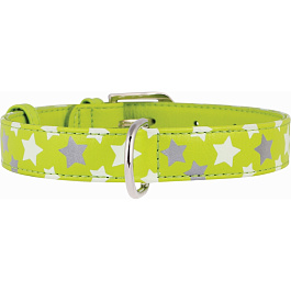 Ошейник "WAUDOG Glamour" кожаный с QR паспортом, с узором "Звездочка", салатовый, ширина 20мм, длина 30-39см