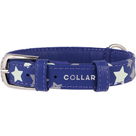 Ошейник "WAUDOG Glamour" кожаный с QR паспортом, с узором "Звездочка", фиолетовый, ширина 15мм, длина 27-36см