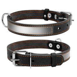 Ошейник "CoLLaR" со светоотражающей лентой, черный, ширина 25мм, длина 38-50см