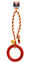 Игрушка для собак из каучука Кольцо с веревкой из сегментов, красное, 15 х 42 см