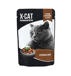 X-CAT пауч для кошек  в соусе утка и печень шоу-бокс 24шт х 85г 