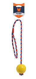 Игрушка для собак из каучука Твердый шар с веревкой, желтый, 5 х 49 см