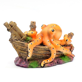 Aquanimal Декорация "Осьминог и затонувший корабль" 9x6x7 см