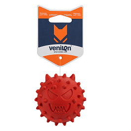 Игрушка для собак из каучука мяч игольчатый с пищалкой красный, диаметр 63.5 мм