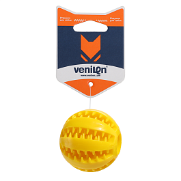 Игрушка для собак из TPR Мячик-Фан для чистки зубов, желтый, 5см