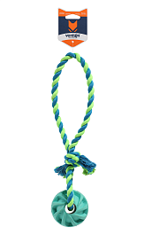 Игрушка для собак из каучука Мяч для зубов с верёвкой, голубой, 7.7 х 3.6 см