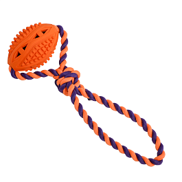 Игрушка для собак из каучука  Мяч регби маленький для чистки зубов с веревкой из хлопка, оранжевый, 10 х 7 х 35 см