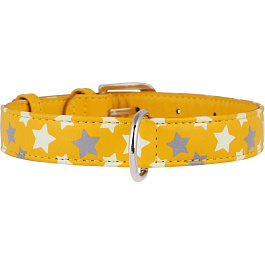 Ошейник "WAUDOG Glamour" кожаный с QR паспортом, с узором "Звездочка", желтый, ширина 20мм, длина 30-39см