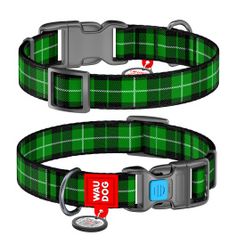 Ошейник WAUDOG Nylon с рисунком "Шотландка зеленая",  ширина 15мм, длина 23-35см