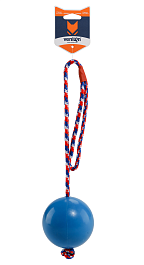 Игрушка для собак из каучука Твердый шар с веревкой, синий, 8 х 49 см