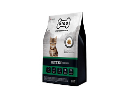Gina Корм для котят и беременных кошек сухой Kitten Chicken цыпленок, утка 1 кг  Россия