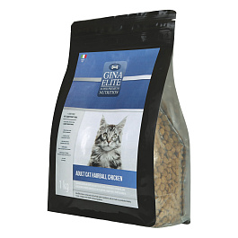 Gina Корм для кошек сухой  Elite Cat Hairball Chicken 1 кг, курица, выведение комков шерсти из жкт  