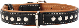 Ошейник "WAUDOG SOFT" кожаный с QR паспортом, с металлическими украшением чёрный верх (ширина 20мм, длина 30-39см)