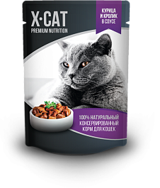 X-CAT пауч для кошек  в соусе курица и кролик шоу-бокс 24шт х 85г